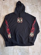 West Coast Choppers Iron Cross Flame Logo Black Hoodie XL