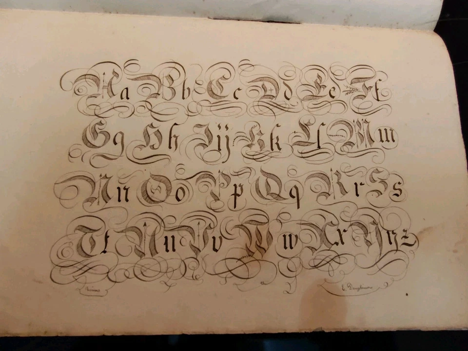 ANTIQUE CALLIGRAPHY WITH FOLK ART AND FLOURISHES 19TH CENTURY 10 PAGES EPHEMERA - Image 2 of 4