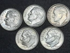 LOT OF 5 ROOSEVELT SILVER DIMES 90% SILVER BU - UNC Silver 90% Dimes VERY NICE