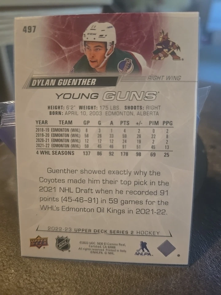 2022-23 Upper Deck Series 2 - Young Guns #497 Dylan Guenther (RC) - Image 2 of 2