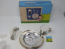 Peanuts Snoopy Woodstock Godinger Silver Plate 4pc Child Kid Set W/ Fork Spoon