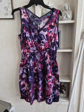 Simply Vera Vera Wang Women's M Purple/Pink Floral A-Line V-Neck Dress Pockets