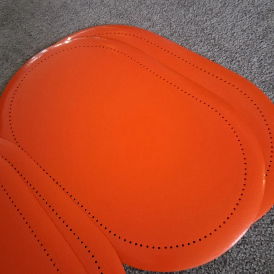 Juego de manteles de goma tejidos vintage 4 piezas años 70 flecos naranja cuadrado Foto 4 de 4