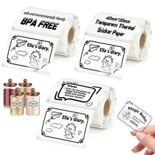 3 Rolls Transparent Square Thermal Labels,40x30mm Label Sticker for Phomemo M...