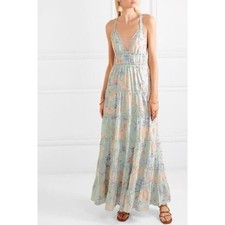 Alice + Olivia Karolina Floral Chiffon Crochet-Trim Maxi Dress aqua blue size 12