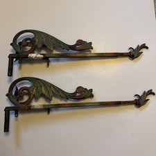 Vintage Antique Pair of Matched ornate Kirsch Swing Curtain Rods- green coral