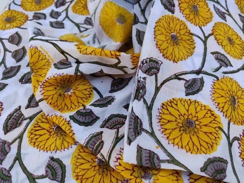 Hand Block Print Handmade Cotton Indian Natural Sanganeri Print Fabric - Picture 2 of 4