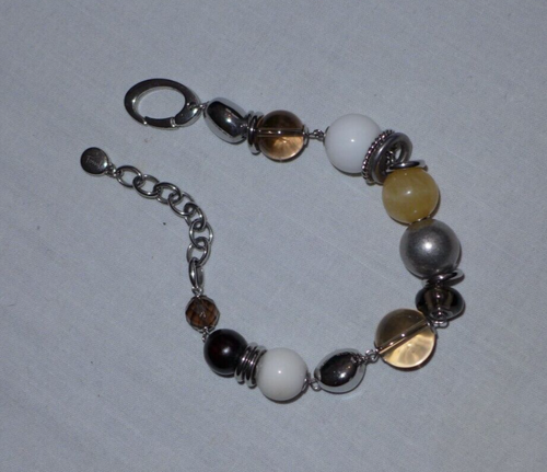 Fossil, Armband, Edelstahl versilbert, mit Perlen mehrfarbig