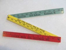 C Advertising Wood 36" tri ruler Rockford IL Illinois Farmer Bros Rug cleaners