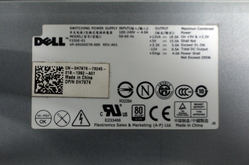 Genuine OEM DELL OPTIPLEX 360 380 DT 255W POWER SUPPLY H797K H790K 80+ Silver - Picture 7 of 7