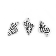 10 Seashell Charms Silver Tone Sea Shell 19 x 13 mm Double Sided USA Seller 1219