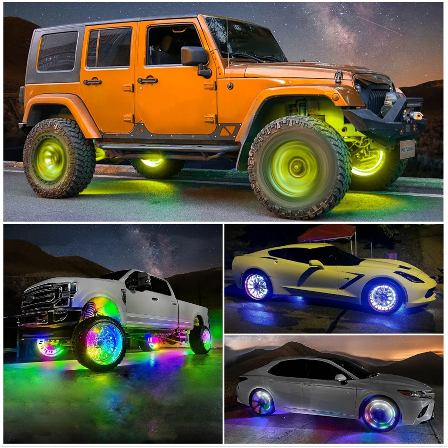 15'' RGB Wheel LED Light For Truck Ring Rim Lights Brake & Turn Signal Bluetooth