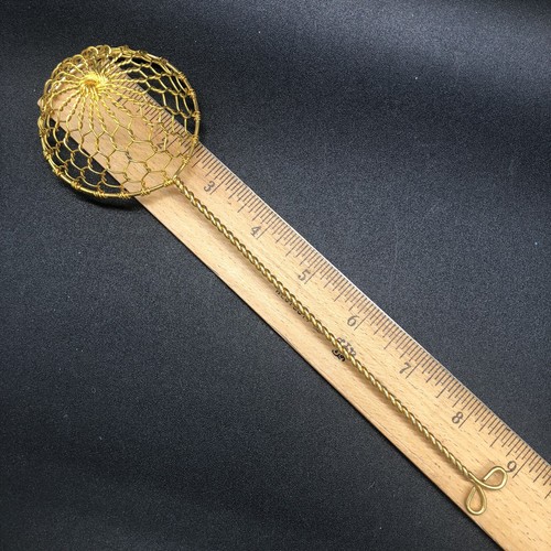 2 Vintage Gold Metallgitter Löffel Schaufel Draht Öl Abschäumer Sieb Spiegelei Ei Lift - Bild 4 von 6