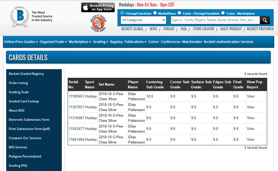 Elias Pettersson RC BGS 9.5: 2018-19 O-Pee-Chee Silver Rookie Card Gisto POP 5 - Image 3 of 4