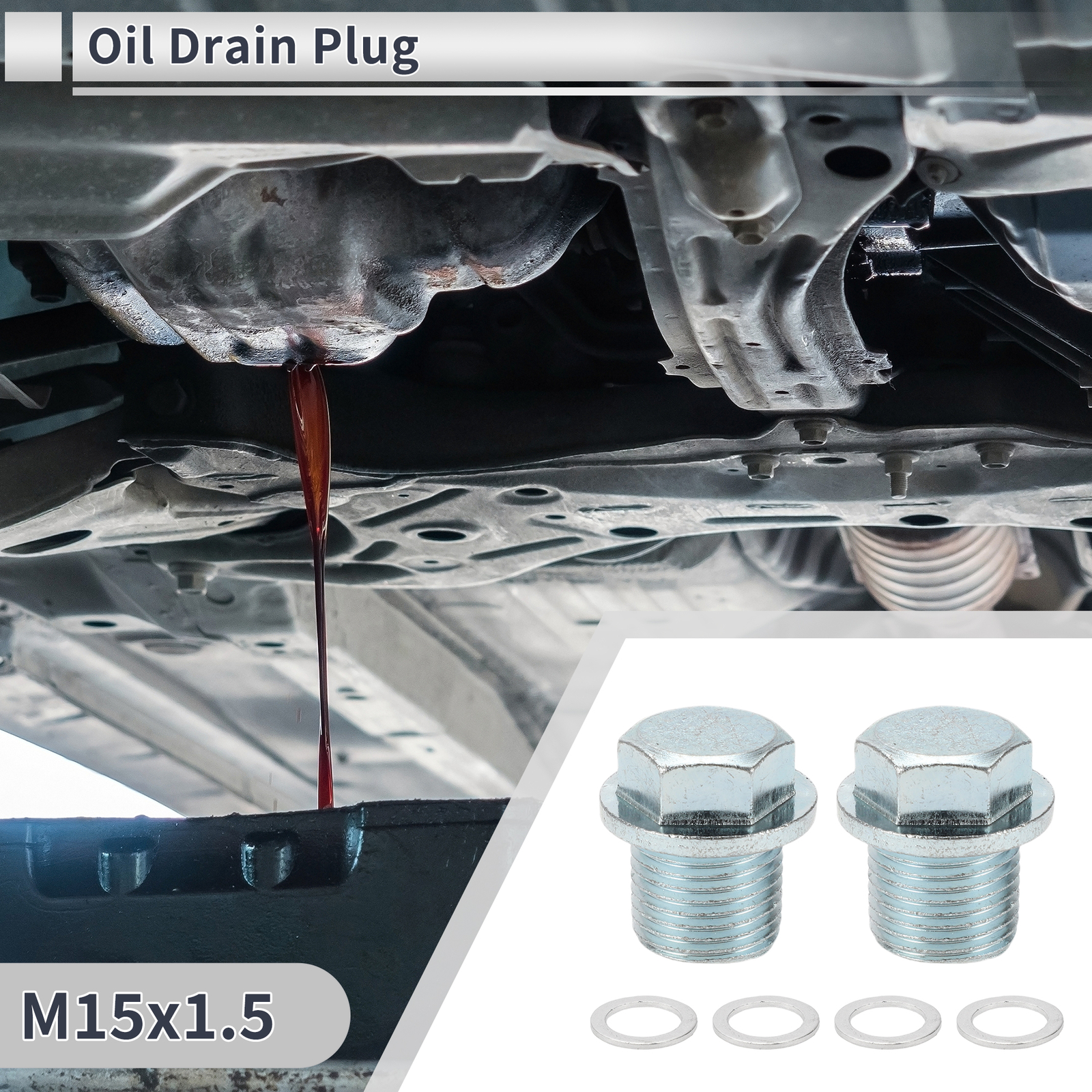 1 Set M15x1.5 0.98" Height Engine Oil Drain Plug W/ Gasket for Car