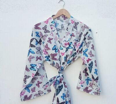 Weiße Schmetterlings-Kimonos, indische Damenbekleidung, Nacht-Maxikleid,...