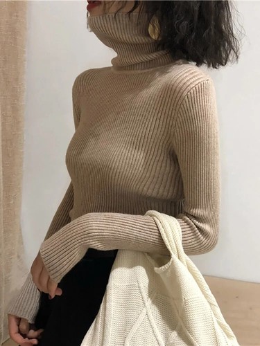 Rollkragenpullover Damen 2024 Herbst Winter Oberteile Korean Slim Damen Pullover Neu - Bild 32 von 38