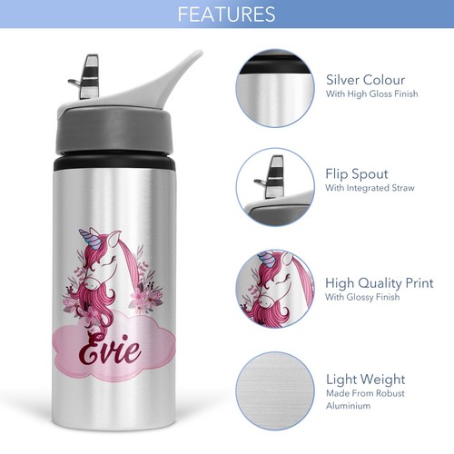 Personalised Water Bottle School Sport Drink Leakproof Spill Proof Unicorn Gift - Picture 10 of 22