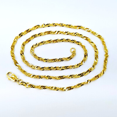 Echt 22K massiv Gold Singapur Kette Halskette 16'' 2,5 mm gepunzt 916 Halsreif