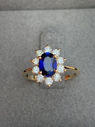 Blu Vintage Zaffiro Anello 14k Placcato Oro Giallo 925 Argento Per Moglie Regalo - Foto 3 di 4