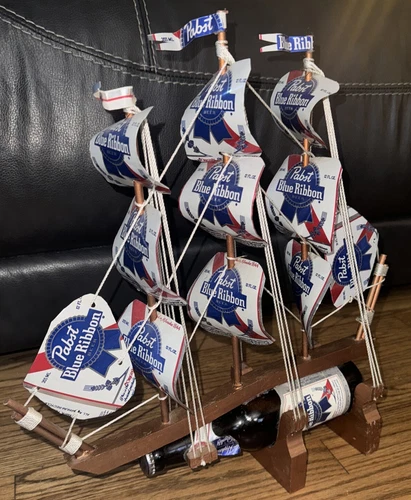 Vintage Pabst Blue Ribbon Beer Bottle Schooner Ship Boat Trench Art Sign Display