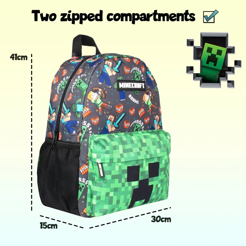 Minecraft Schulrucksack für Jungen und Mädchen großer A4 Mehrfachrucksack - Bild 2 von 4