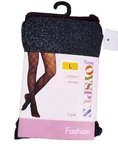 Joyspun Fashion Tights Womens Large 2-Pair Black Grunge Plum New Goth Witchy 