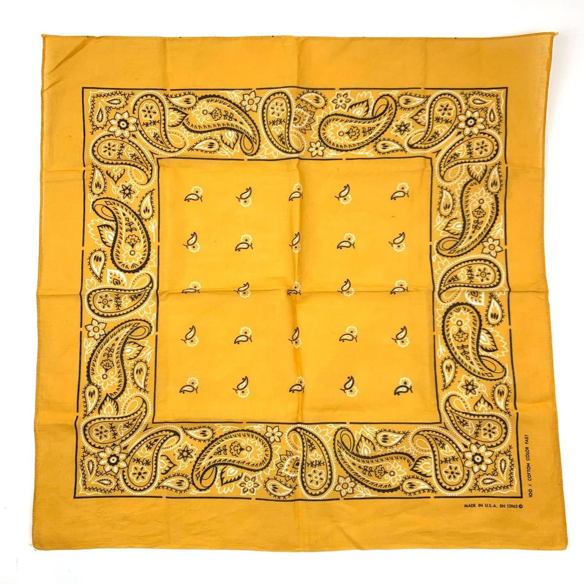 Vintage 13962 Color Fast Western Paisley Yellow Scarf