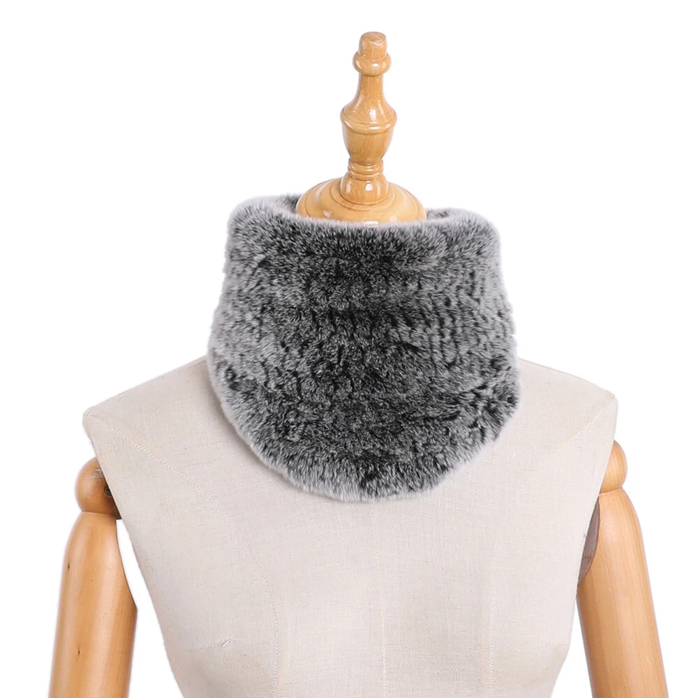 Fashion Winter Real Rex Rabbit Fur Snood Cowl Ring Triangle Scarf Women Scarves