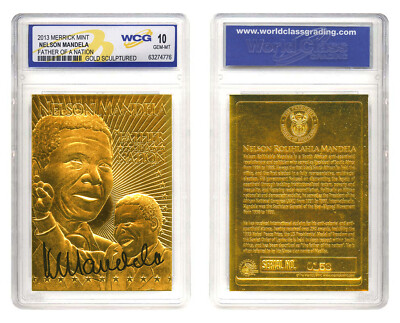 NELSON MANDELA Father of a Nation 23K GOLD Sculpted Signature Card - GEM-MINT 10
