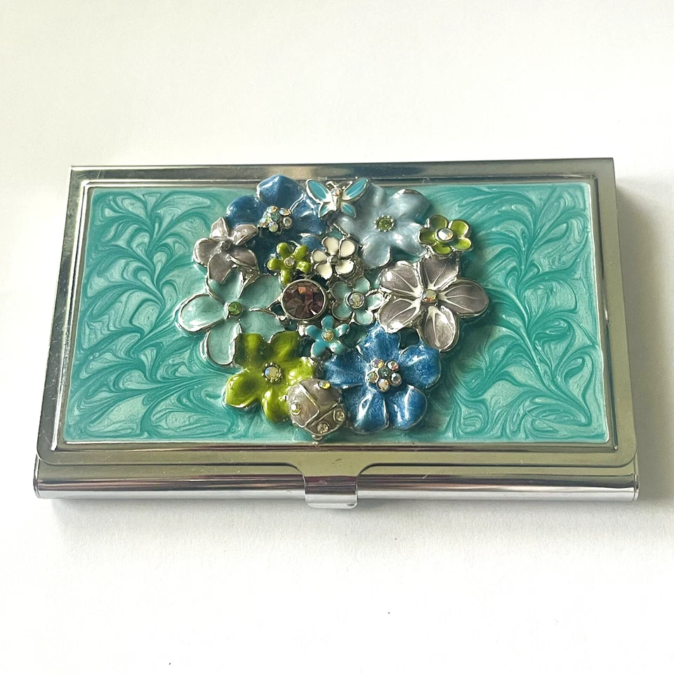 Estuche Portatarjetas Verde Esmalte Floral Spring Street NY Licencia de Conducir Tarjeta de Crédito Foto 2 de 4