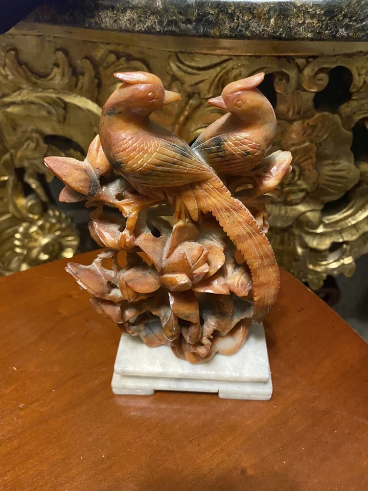 Antique Republic of China Coral Hardstone Bird Statue-Read Description Foto 2 de 4