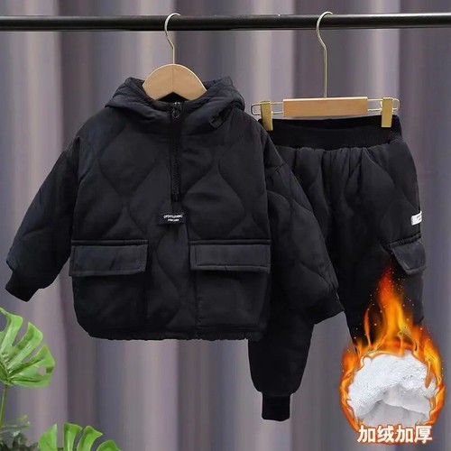 Winter Children Clothes Sets Kids Boys Girls Hooded Warm Cotton Velvet Pullover - Picture 7 of 9