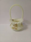 MCM Fenton Custard Hand Painted Daisy's Ruffled Edge Basket Glows Artist Signed