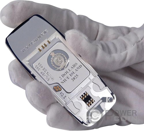TELEFONO INFRANGIBILE colorato dorato TechStalgic 2 oz moneta argento 2$ nuovo 2025 - Foto 6 di 7