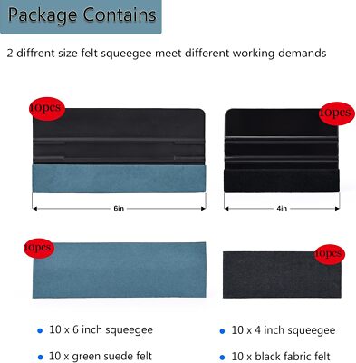 2-Piece Plastic Felt Squeegee Set - Decal Application Tool For Vinyl, Window Tint & Wallpaper
