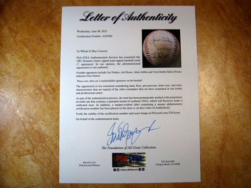 1981 HOUSTON ASTROS TEAM SUTTON HOWE CRUZ NIEKRO 17 SIGNED AUTOGRAPHED BALL PSA - Picture 7 of 7