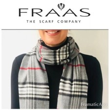 Women's Acrylic Scarf V. Fraas Made In Germany Grey Plaid Black Gray Classic OS
