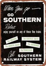 METAL SIGN - 1964 Southern Railway Streamliners - Vintage Rusty Look