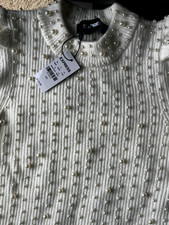 EXPRESS Pearl Embellished Long Sleeve Crew Neck Sweater Top New Size XS