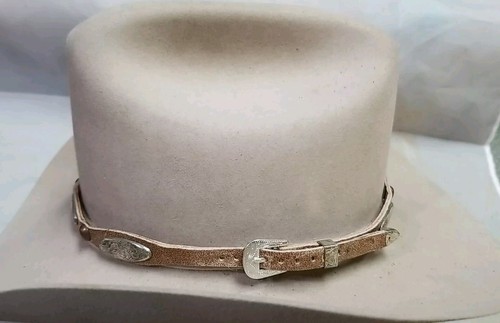 Geralltes MÜTZEBAND beige 2-farbiges LEDER mit KUPFER + SILBER CONCHOS und Schnalle Set - Bild 8 von 12