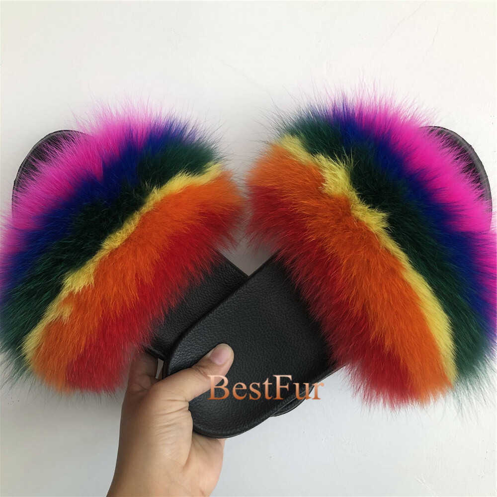 SAOLA Slides donna vera pelliccia di volpe pantofole spiaggia sandali estivi scarpe da interno outdoor