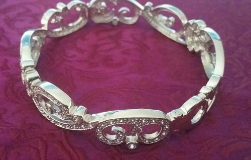 Diamonique Solid 925 Sterling Silver Floral Scroll Bracelet - Picture 3 of 4