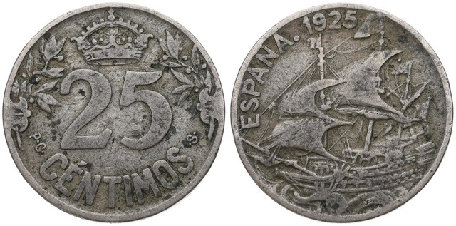 Spanien - Spain 25 Centimos 1925-1938 - Espana - verschiedene Jahrgänge Spanien - Spain 25 Centimos 1925-1938 - Espana - verschiedene Jahrgänge