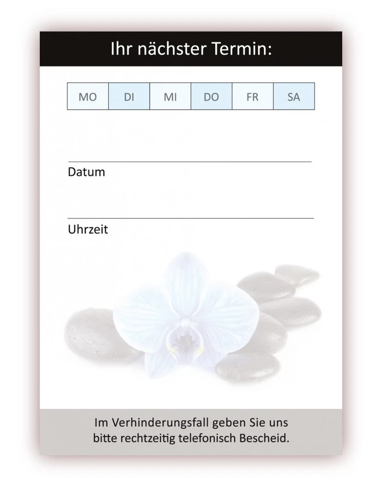 LYSCO® 12 x Premium Wellness Terminblöcke je 50 Terminzettel blaue Orchidee Feng Shui