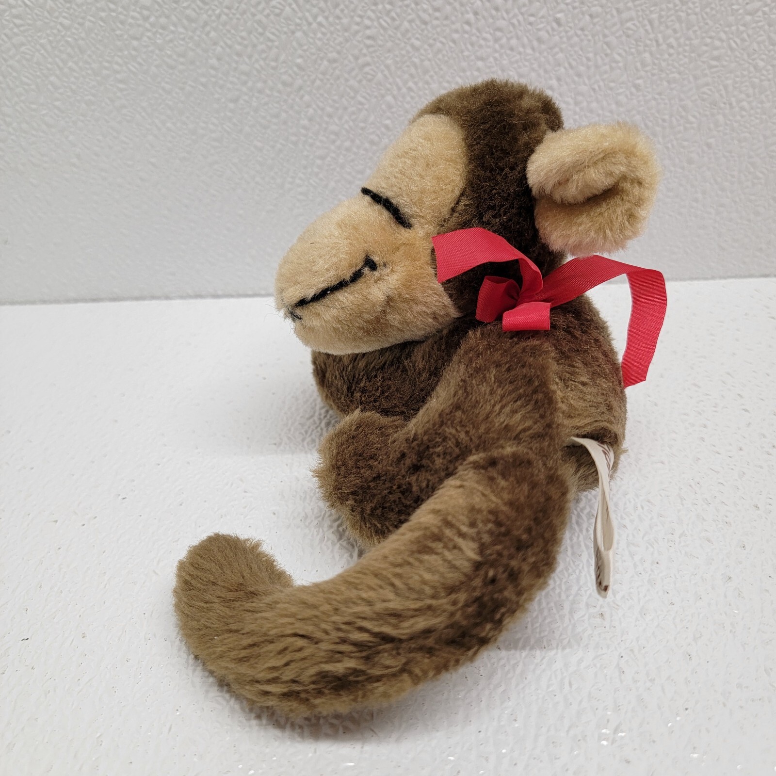 Vintage 1977 Russ Sidney Sleeping Brown Monkey Plush Red Ribbon 6"
