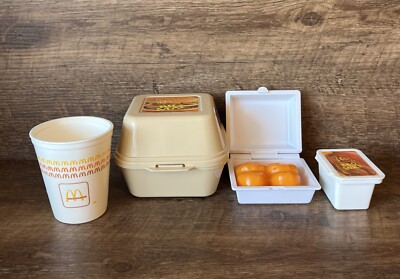 Fisher Price FUN WITH FOOD Mcdonalds Big Mac Box Nuggets BBQ Sauce & Coffee Cup