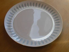 Vintage Blue Leaf by FINE CHINA OF JAPAN Chop Plate Round Platter 12 " 