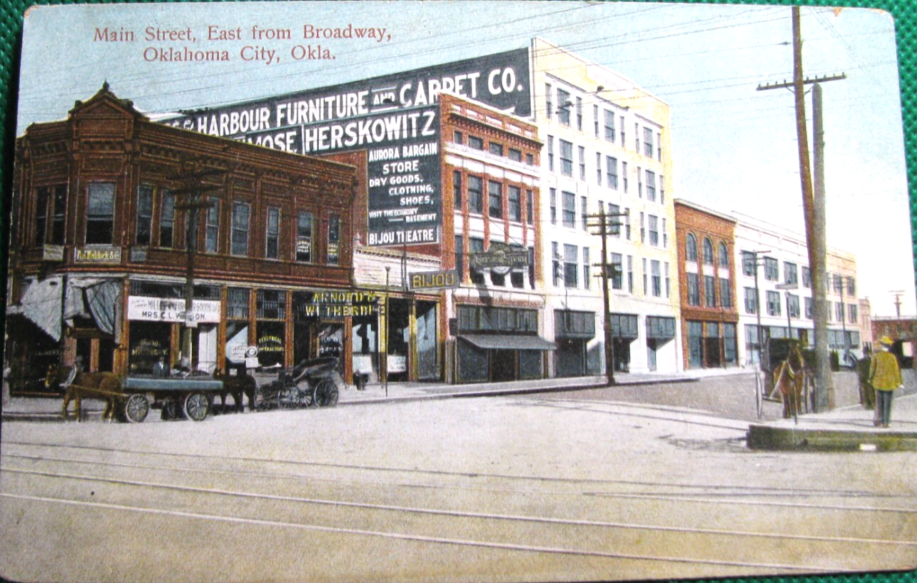 Vintage Early Oklahoma City Downtown Postcard Harbour Furniture & Carpet Mint Condition #S820
