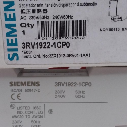 3RV1922-1CP0 | Siemens | Under voltage 230VAC 50 Hz/240Hz, Opened - Picture 2 of 2